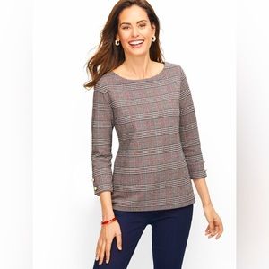 TALBOTS PEARL BUTTON CUFF TOP - PLAID